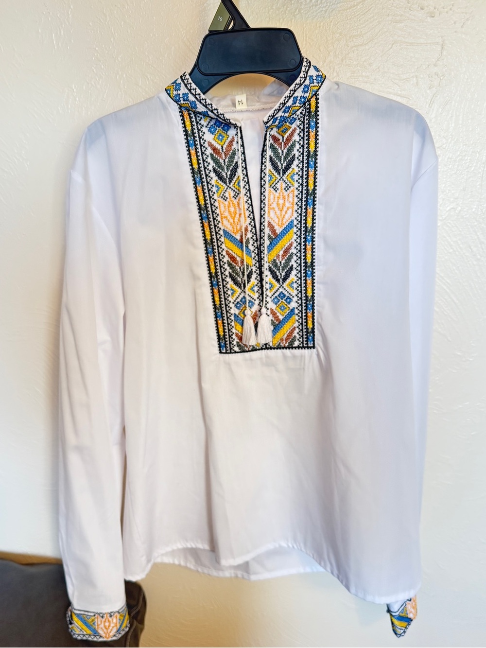 Boys Traditional Ukrainian Vyshyvanka White Embroidered Tunic w/Accents 14yo